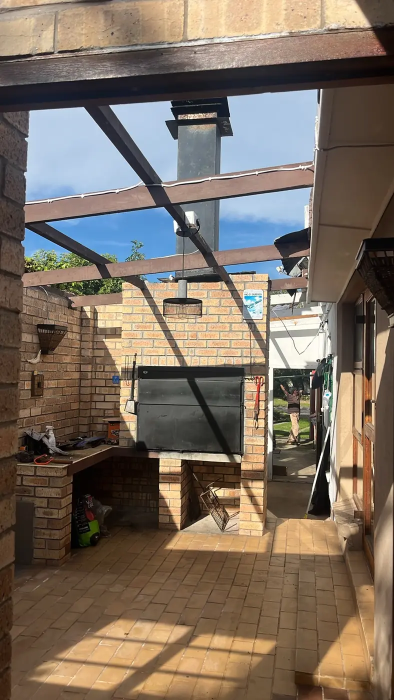 Patio roof structure during improvement work